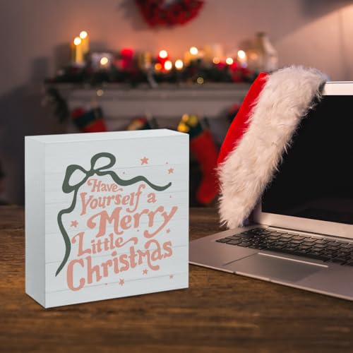 Little Christmas Wooden Sign - Have Yourself A Merry Little Christmas, 5x5 inch Desk Decor, Holiday Office Shelf Decor