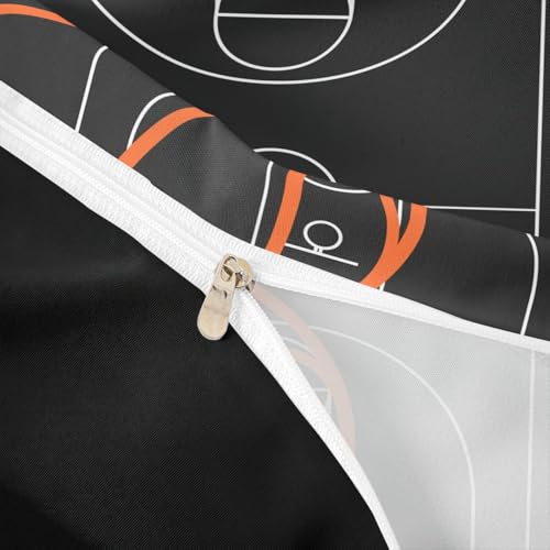Castle Fairy Cyjs3028 Full Size Basketball Court Print Comforter Cover Set with 2 Pillowcases (No Comforter) – Orange Hoop Bedding