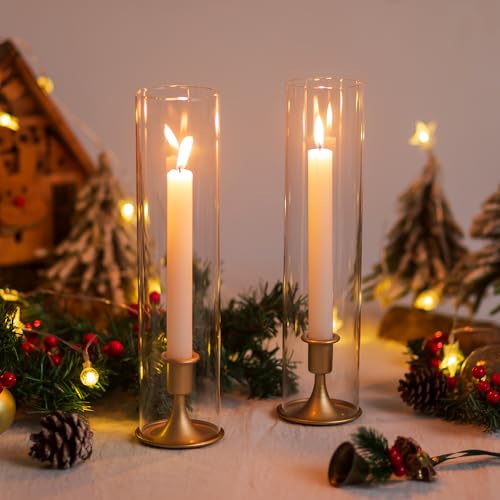 Romadedi Hurricane Candlestick Holders Gold, Taper Candle Holder, Set
