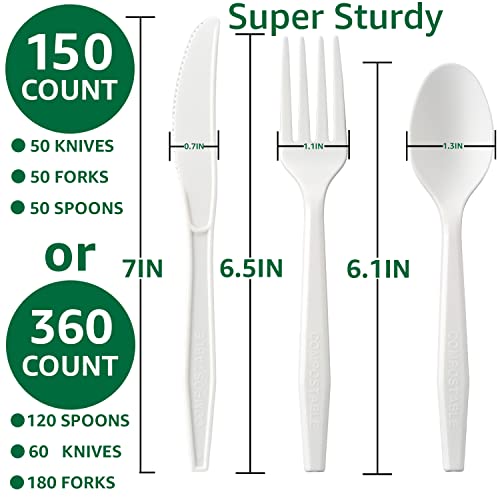Biocean Compostable No Plastic Utensils Set 6.1-7in, 360 Count - Eco-Friendly Flatware for Parties & Camping