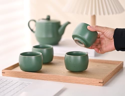 NCQIXIAO Green Rural Style Ceramic Espresso Cups Set of 4, 5oz Coffee Mugs