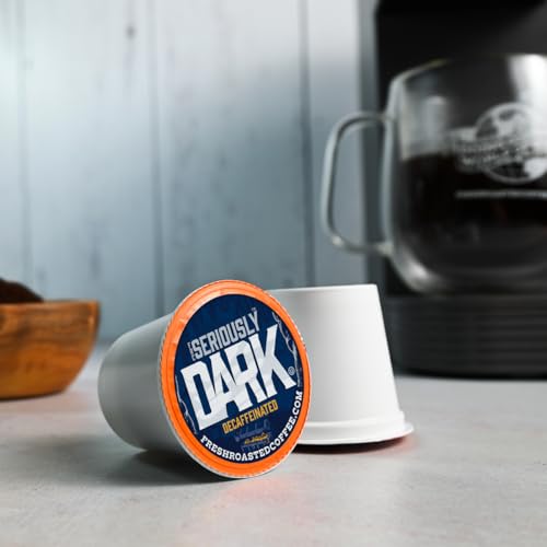 Fresh Roasted Coffee Seriously Dark Decaf K-Cup Pods 96 Count - Medium Roast, Recyclable, Kosher