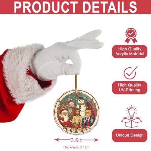 Funny Christmas Gnome Ornaments - Santa, Rudolph, Snowman, Krampus - 3.6 Inch Acrylic Holiday Decorations