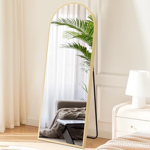 Gold Arched Full Length Mirror 64x21 Inches - Stylish Floor & Wall Mirror
