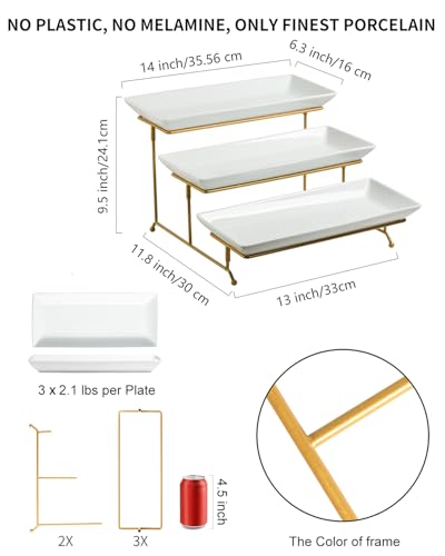 Large 14 Inch Gold 3-Tier Porcelain Serving Stand for Party & Events