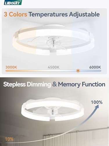 20-Inch Ceiling Fan with Lights - Low Profile Fandelier for Bedroom - White - Variation 1