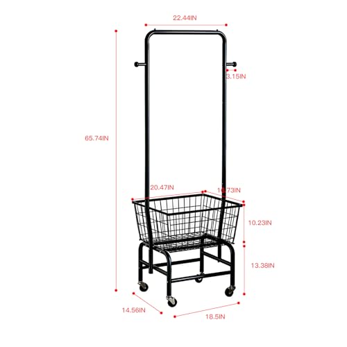 Laundry Basket with Wheels & Hanging Rack - Black, Heavy-Duty Steel, Large Capacity