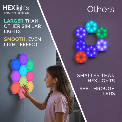 Emberela HEXlights Sensory Lights 10-Pack - Interactive Touch Hexagon LED Lamps for Kids & Therapy