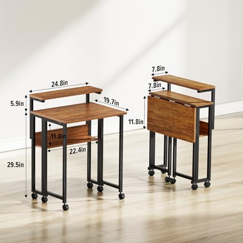 GreenForest Folding Desk with Adjustable Monitor Stand - Walnut, 24.8 Inch
