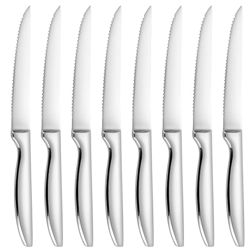 8-Piece Serrated Steak Knives Set - Stainless Steel Kitchen Cutlery, Silver Variation