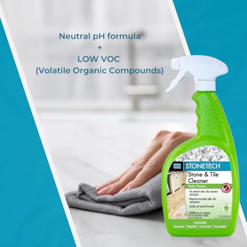 StoneTech Stone & Tile Cleaner Spray – Natural, pH Neutral Daily Cleaner for Granite, Marble, Ceramic & Porcelain – 2-Pack, 24oz + Microfiber Cloths
