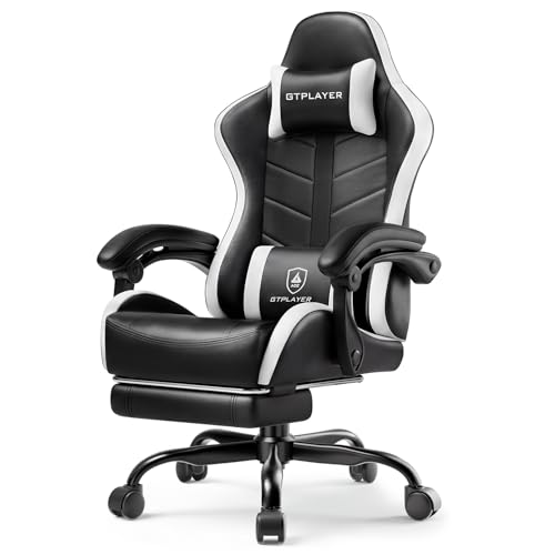 GTPLAYER Gaming Chair for Adults with Footrest - Pearl White 08