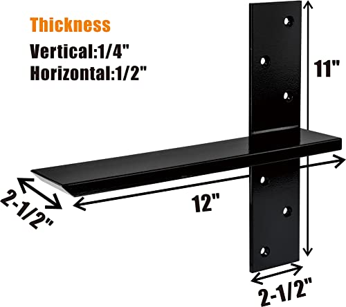 2-Pack Heavy Duty Steel Floating Shelf Brackets - 12 Inch Support for Countertops & DIY Projects