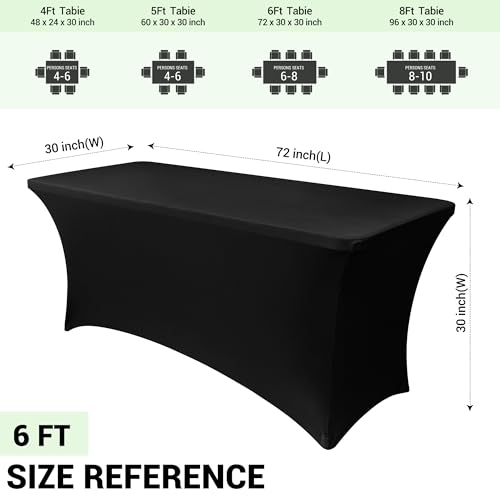 Obstal 6ft Black Stretch Fitted Table Cover - Pack of 4 for Weddings & Events
