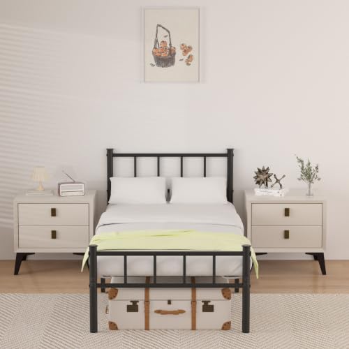 14-Inch Twin Bed Frame with Headboard, Steel Slats, Easy Assembly