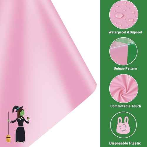 4Pcs 2in1 Witch Birthday Party Decorations Tablecloth, 54" x 108" Pink and Green Kitchen Table Cloth Disposable Rectangle Plastic Table Cover for Kids Baby Shower Wedding Party Supplies