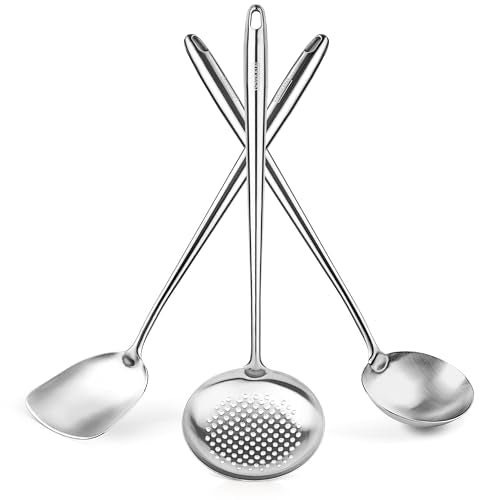 17-Inch Stainless Steel Wok Spatula Ladle and Skimmer Spoon Set - Heat-Resistant & Durable, Variation 2