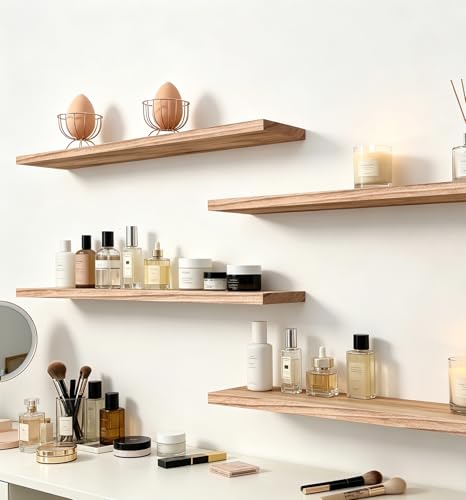 HXSWY 24 Inch Rustic Farmhouse Floating Wall Shelves Set of 4 Light Brown - Solid Wood