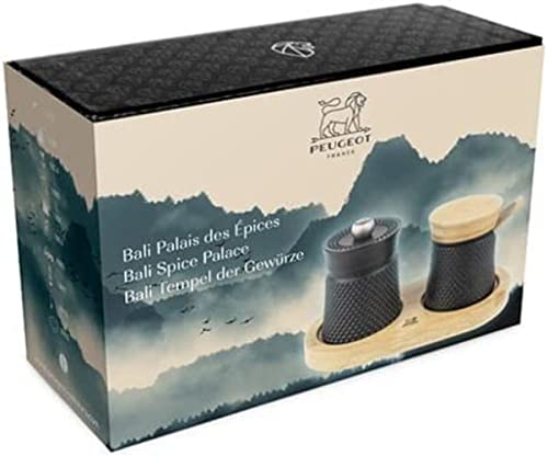 Peugeot Bali Cast Iron Pepper Mill & Salt Cellar Set - 3 Inch Kitchen Spice Grinder