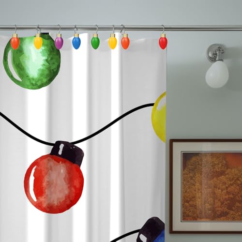 Whaline Christmas Shower Curtain Hooks 12-Pack with String Lights Design