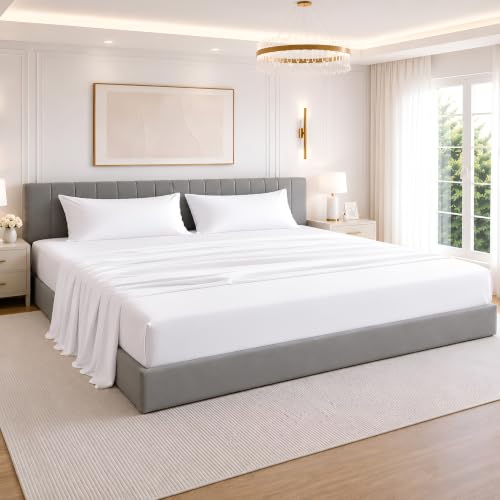 White 108x108 Inch Egyptian Cotton Alaskan King Sheet Set - Deep Pocket 18" - Ultra Soft Hotel Quality Bedding - Variation 01