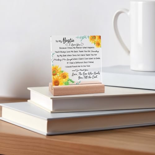 Friendship Appreciation Acrylic Plaque with Wooden Stand - Bestie Gift for Women