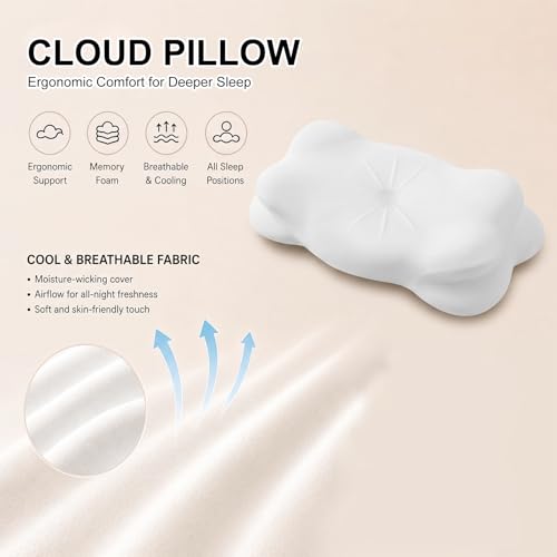 Large Cloud Sleep Pillow - White / Ergonomic Memory Foam Neck Support