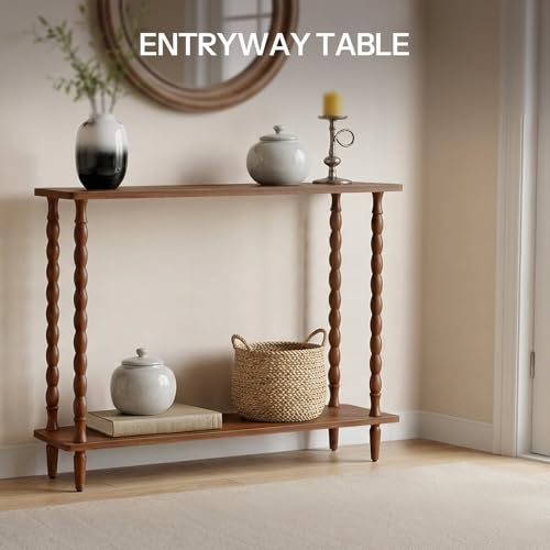 HOOBRO Walnut 39.4'' Mid-Century Console Table with Storage - Entryway & Living Room
