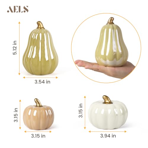 Set of 3 Modern Ceramic Pumpkins Fall Decor - Neutral Tones