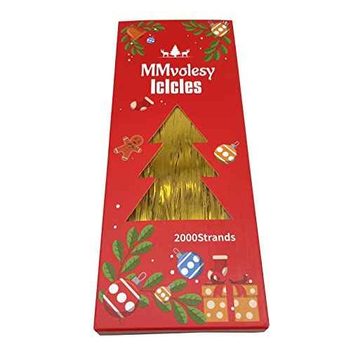 MMvolesy Gold 2000 Icicles Tinsel Fringe Strands, Metallic Foil Decor for Home, Party, Wedding, Christmas, Winter, Birthday Celebrations (100mm x 250mm)