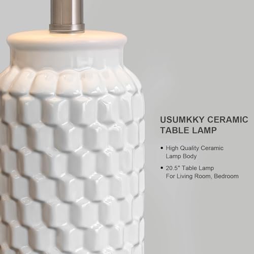 USumkky 20.5 Inch White Modern Ceramic Bedside Table Lamps Set of 2