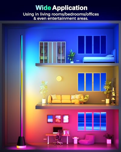 Black RGBICW Corner Floor Lamp with Smart App Control & Dynamic Lighting
