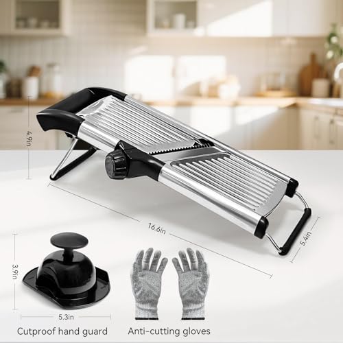 XAYCDEHN PRO Mandoline Slicer Black - Adjustable Stainless Steel Food Cutter with Safety Gloves