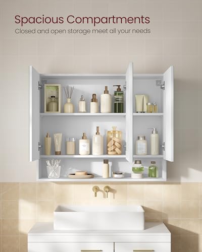 VASAGLE Medicine Cabinet Mirror with Storage - Cloud White, 35.4W with Mirror