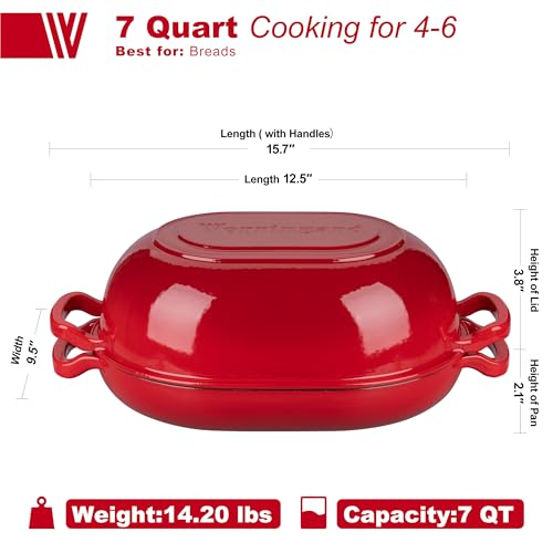 VORRINGARD 7QT Red Enameled Cast Iron Dutch Oven for Bread & Cooking