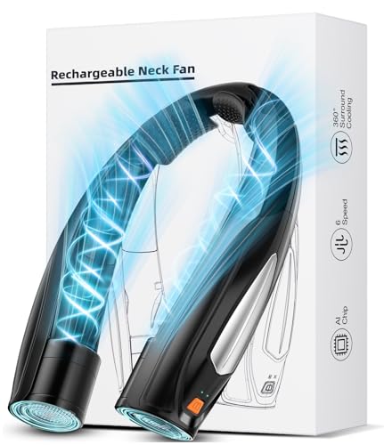 Hionly Black AI Neck Fan - Portable 6-Speed Personal Wearable Fan with Fast Charging