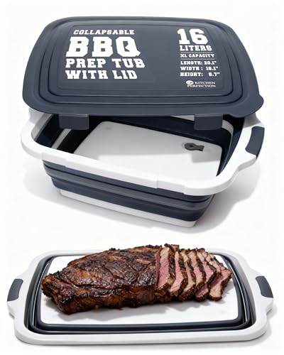 X-Large Collapsible BBQ & Smoker Prep Tub with Locking Lid - Gray