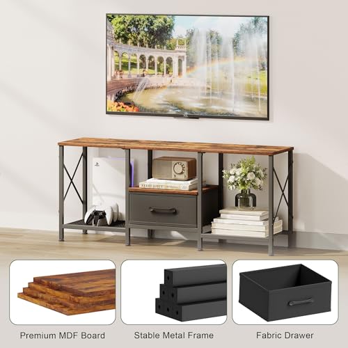 Brown TV Stand with Fabric Drawer for 50-55 Inch TVs - Industrial Entertainment Center
