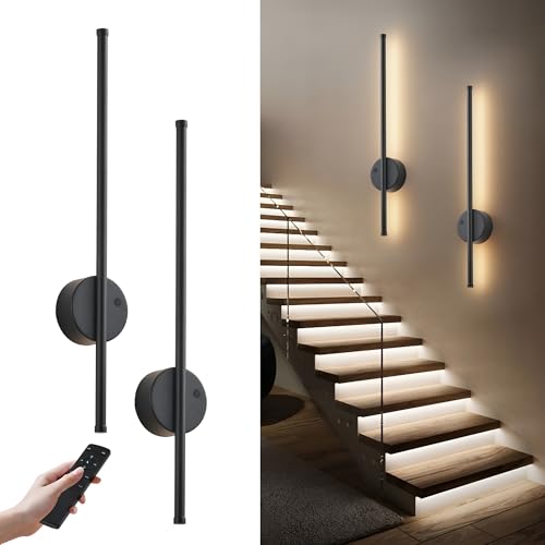 Black 23.6 Inch Motion Sensor Wall Sconce Battery Operated Dimmable 3CCT