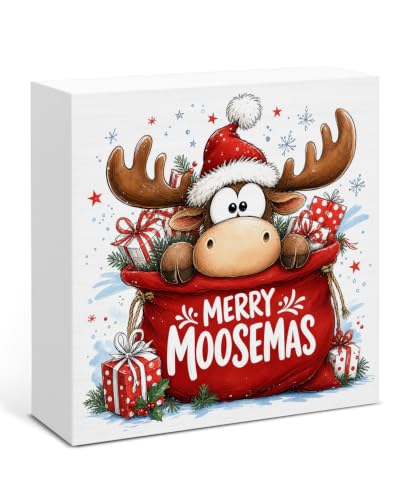Funny Reindeer Christmas Decor, Merry Moosemas Wooden Sign Decorations