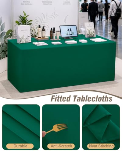 2 Pack Open Back Fitted Tablecloth for 6 Ft Table – Green, 30x72 in