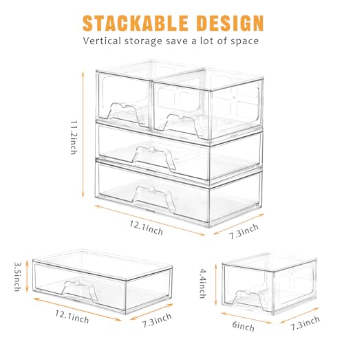 Stackable Clear Acrylic Makeup Organizer Drawers - 2 Middle + 2 Wide