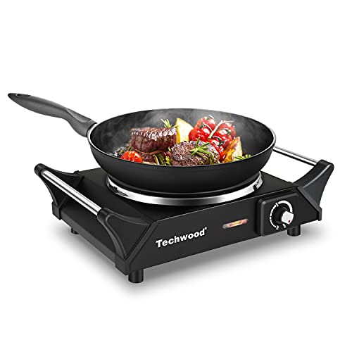 Black Techwood 1500W Portable Electric Hot Plate with Adjustable Temperature