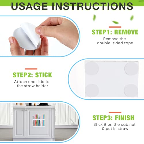 Qinyoung Acrylic Straw Holder for Cabinet Door with Double Sided Adhesive Tape Reusable Straw Organizer Tumbler Storage Kitchen Accessories Container for Counter Cupboard(Classic,Extra Large,White)