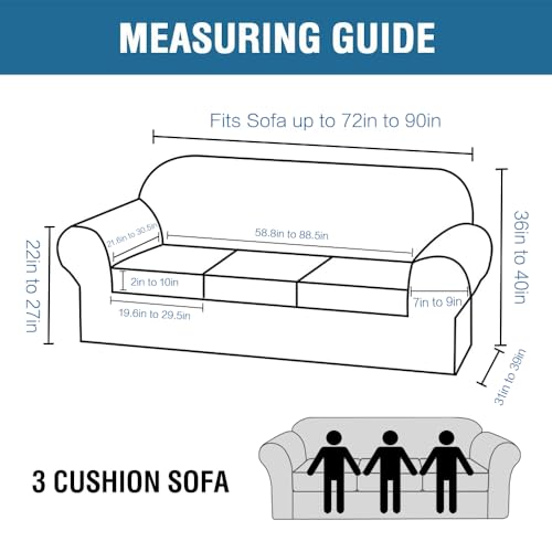 H.VERSAILTEX 3 Cushion Ivory Velvet Sofa Slipcover 4-Piece High Stretch Couch Protector