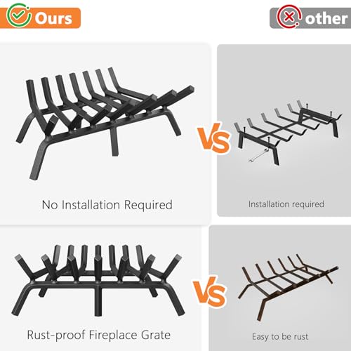 24 Inch Fireplace Grate Heavy Duty Cast Iron Log Holder with Support Legs