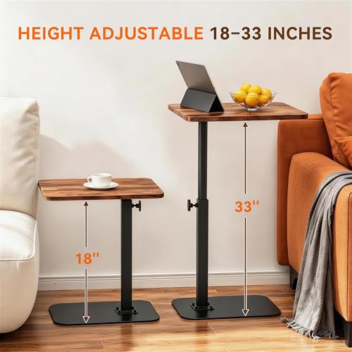 Adjustable C-Shaped Side Table with Steel Base for Couch Bed or Desk