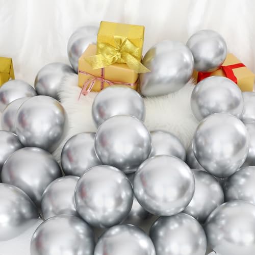 Sumind 100 Pcs Metallic Balloons 5 Inch Small Min Helium Shiny Balloons Decorative Chrome Latex for Christmas Birthday Wedding Engagement Festival 2025 Graduation Party(Silver)