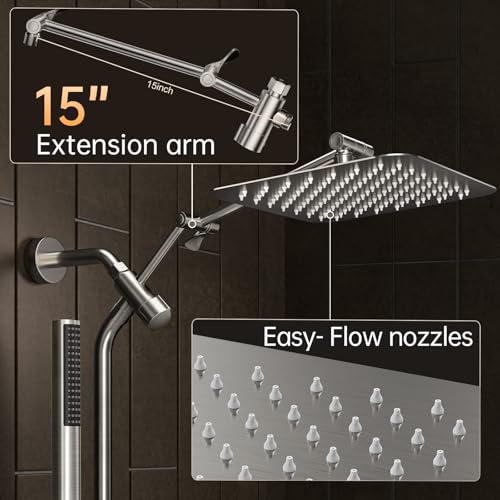 Veken Mainstream Pick 10-Inch Brushed Nickel All Metal Rain Shower Head with Handheld Spray Combo