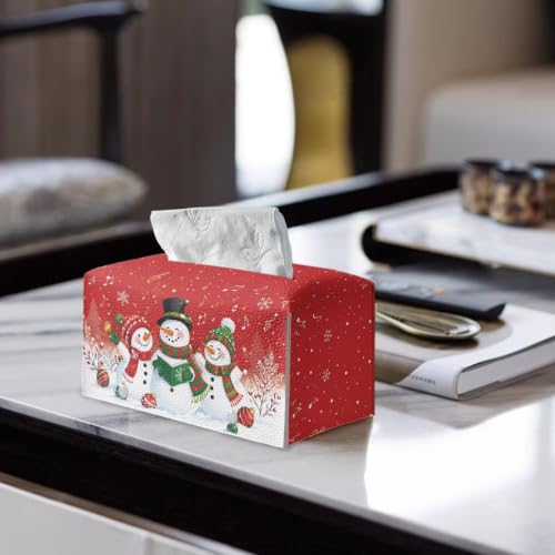 Fonplted Christmas Snowman Tissue Box Cover – PU Leather Snowflake Xmas Napkin Dispenser, 9.69"L x 5.2"W x 5.12"H
